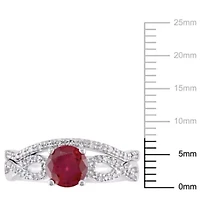 Lab Created Ruby and 1/6 ct. t.w. Diamond Infinity Bridal Ring Set 10K White Gold