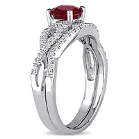 Lab Created Ruby and 1/6 ct. t.w. Diamond Infinity Bridal Ring Set 10K White Gold
