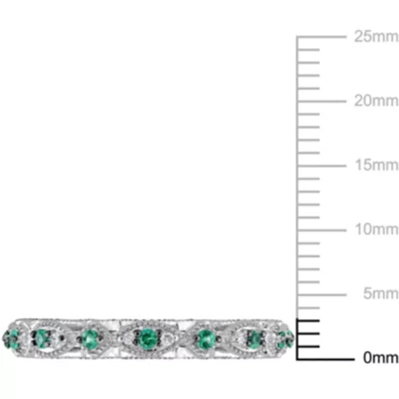 Lab Created Emerald and Diamond Accent Vintage Anniversary Ring 10K White Gold with Black Rhodium