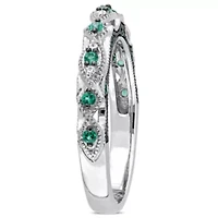 Lab Created Emerald and Diamond Accent Vintage Anniversary Ring 10K White Gold with Black Rhodium