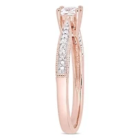 Lab Created White Sapphire and Diamond Engagement Ring Rose Plated Sterling Silver