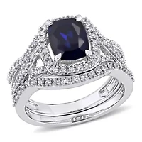Lab Created Blue Sapphire and 1/4 ct. t.w. Diamond Bridal Ring Set 10K White Gold