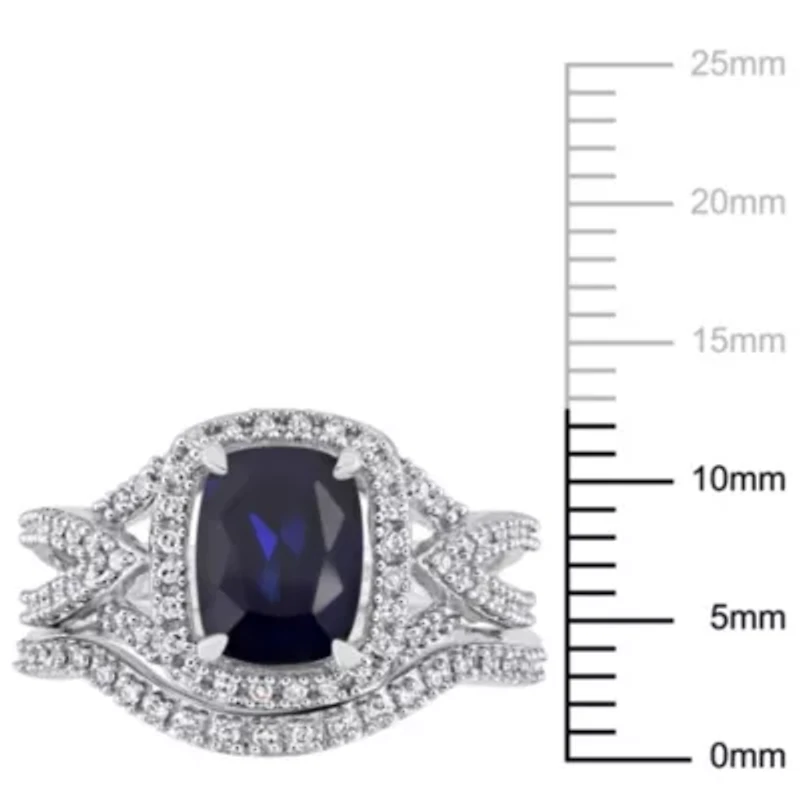 Lab Created Blue Sapphire and 1/4 ct. t.w. Diamond Bridal Ring Set 10K White Gold