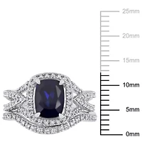 Lab Created Blue Sapphire and 1/4 ct. t.w. Diamond Bridal Ring Set 10K White Gold