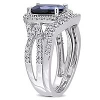 Lab Created Blue Sapphire and 1/4 ct. t.w. Diamond Bridal Ring Set 10K White Gold