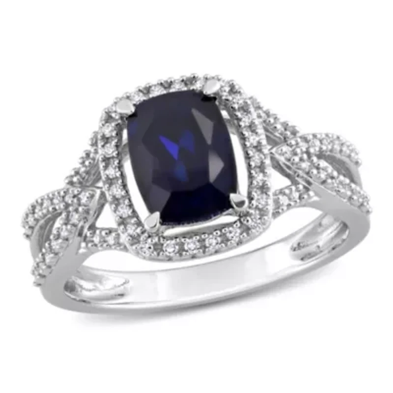 Lab Created Blue Sapphire and 1/6 ct. t.w. Diamond Crossover Ring 10K White Gold