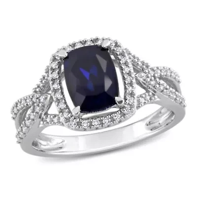 Lab Created Blue Sapphire and 1/6 ct. t.w. Diamond Crossover Ring 10K White Gold