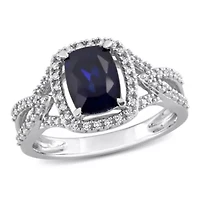 Lab Created Blue Sapphire and 1/6 ct. t.w. Diamond Crossover Ring 10K White Gold