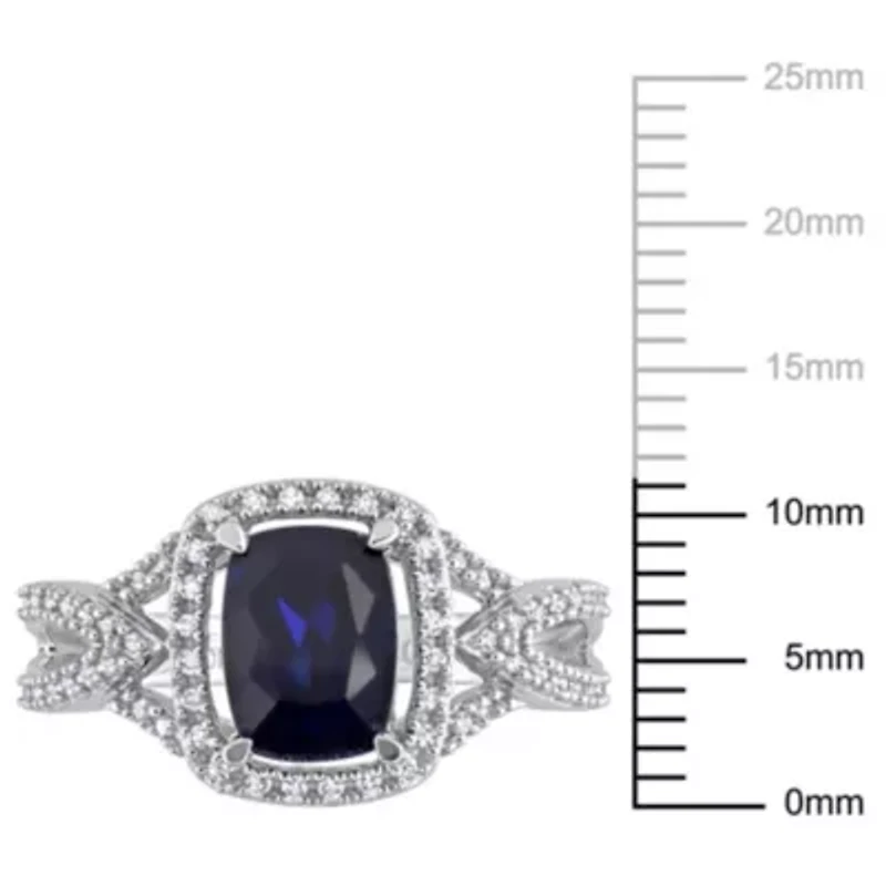 Lab Created Blue Sapphire and 1/6 ct. t.w. Diamond Crossover Ring 10K White Gold