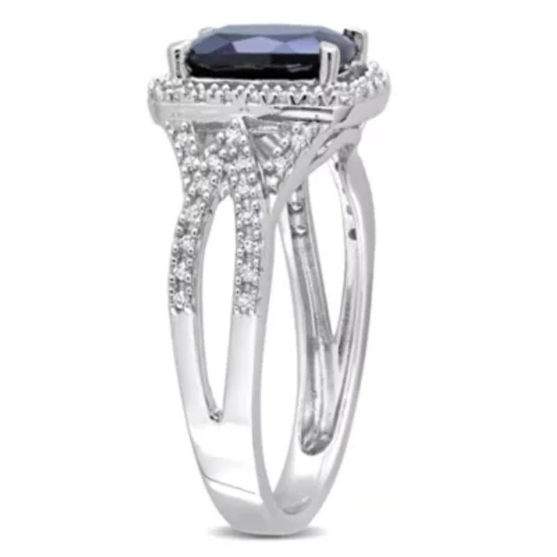 Lab Created Blue Sapphire and 1/6 ct. t.w. Diamond Crossover Ring 10K White Gold