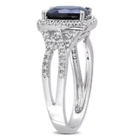 Lab Created Blue Sapphire and 1/6 ct. t.w. Diamond Crossover Ring 10K White Gold