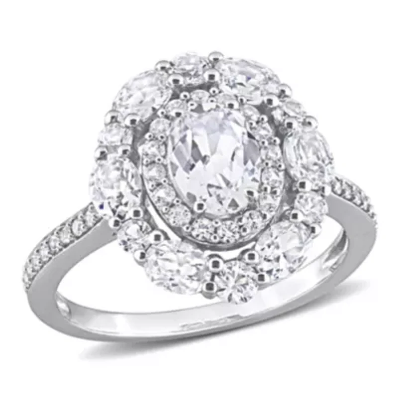 Lab Created White Sapphire Fancy Halo Engagement Ring 10K Gold