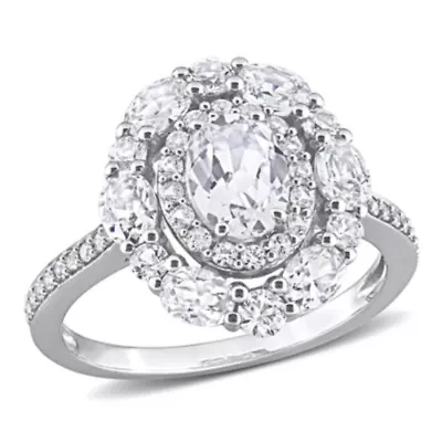 Lab Created White Sapphire Fancy Halo Engagement Ring 10K Gold