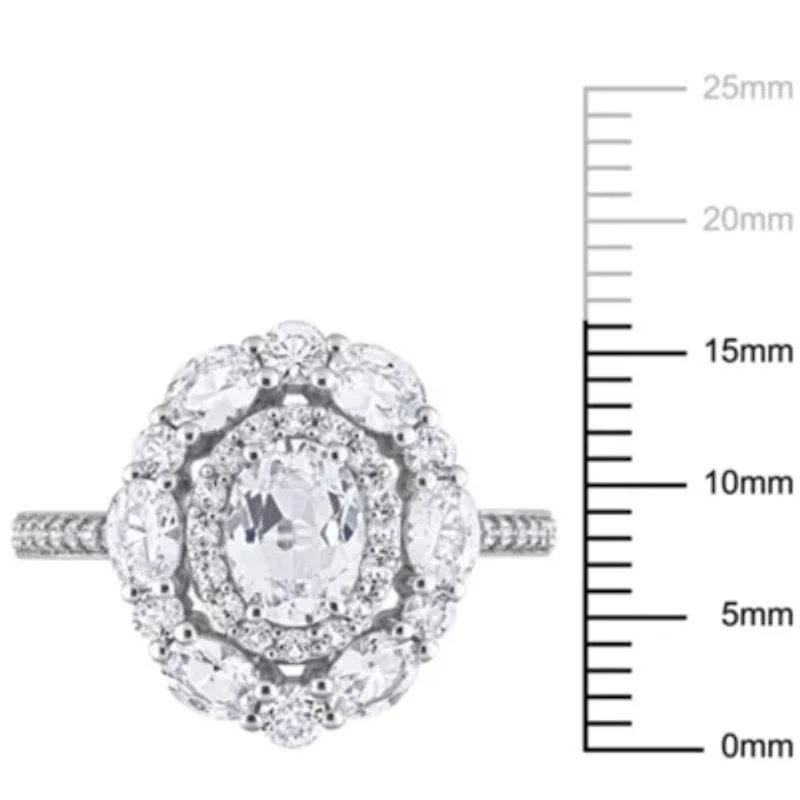 Lab Created White Sapphire Fancy Halo Engagement Ring 10K Gold