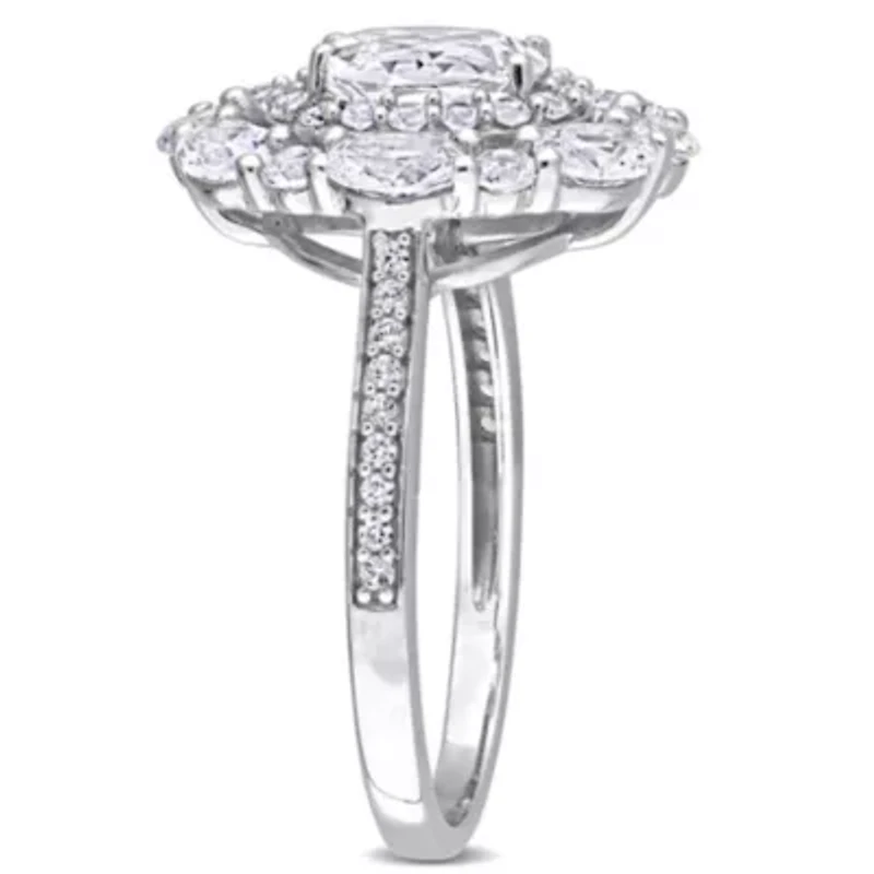Lab Created White Sapphire Fancy Halo Engagement Ring 10K Gold