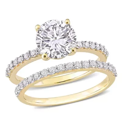 Lab Created White Sapphire Bridal Ring Set 10K Yellow Gold