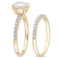 Lab Created White Sapphire Bridal Ring Set 10K Yellow Gold