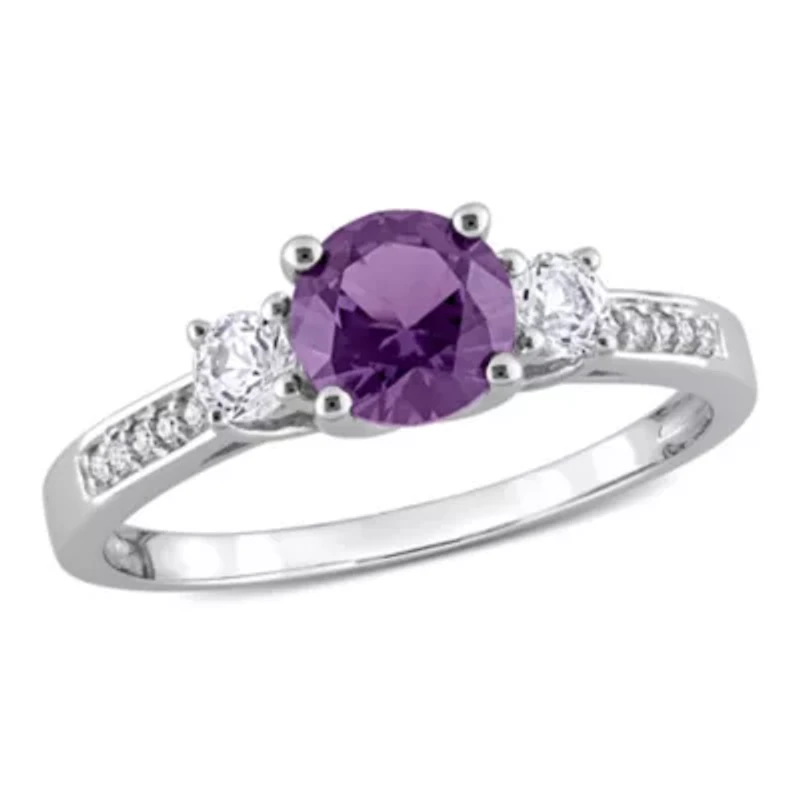 Lab Created Simulated Alexandrite and White Sapphire with Diamond Accent 3-Stone Engagement Ring 10K Gold