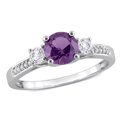 Lab Created Simulated Alexandrite and White Sapphire with Diamond Accent 3-Stone Engagement Ring 10K Gold