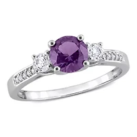 Lab Created Simulated Alexandrite and White Sapphire with Diamond Accent 3-Stone Engagement Ring 10K Gold