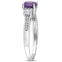 Lab Created Simulated Alexandrite and White Sapphire with Diamond Accent 3-Stone Engagement Ring 10K Gold