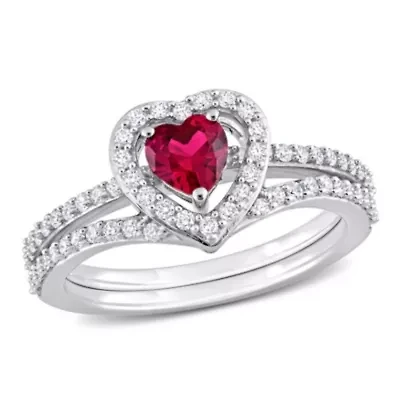 Lab Created Ruby and 1/2 ct. t.w. Diamond Bridal Ring Set 10K White Gold