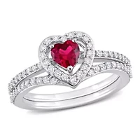 Lab Created Ruby and 1/2 ct. t.w. Diamond Bridal Ring Set 10K White Gold