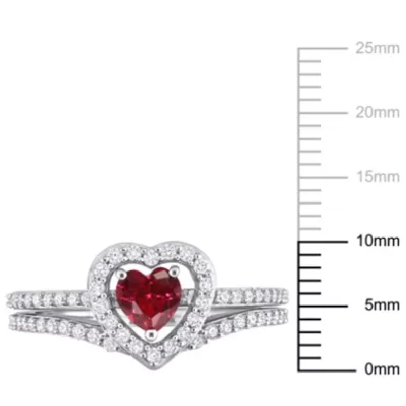 Lab Created Ruby and 1/2 ct. t.w. Diamond Bridal Ring Set 10K White Gold