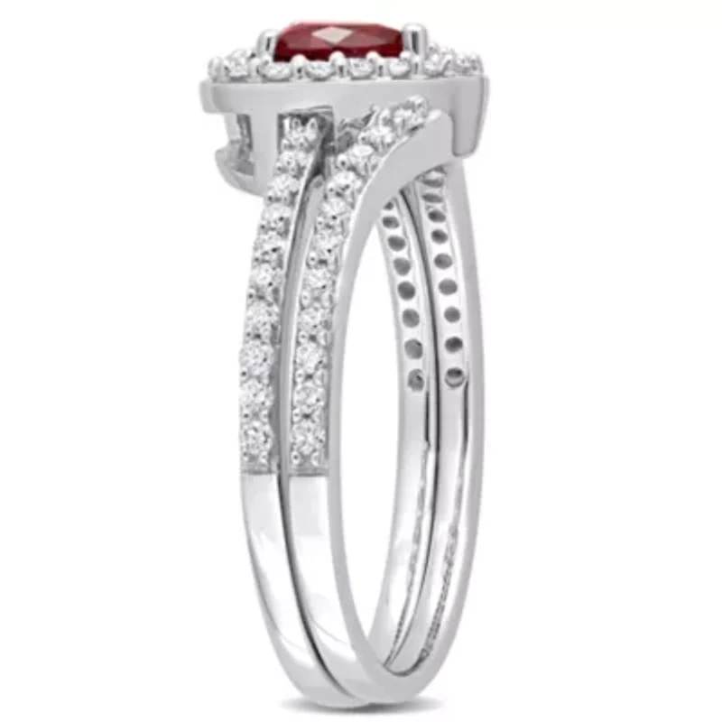 Lab Created Ruby and 1/2 ct. t.w. Diamond Bridal Ring Set 10K White Gold