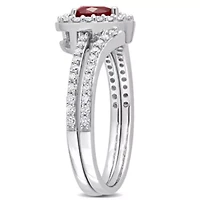Lab Created Ruby and 1/2 ct. t.w. Diamond Bridal Ring Set 10K White Gold