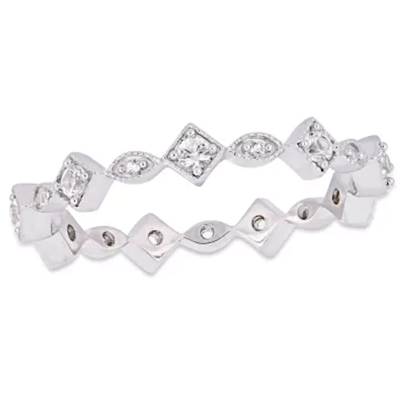 Lab Created White Sapphire Anniversary Ring 10K Gold