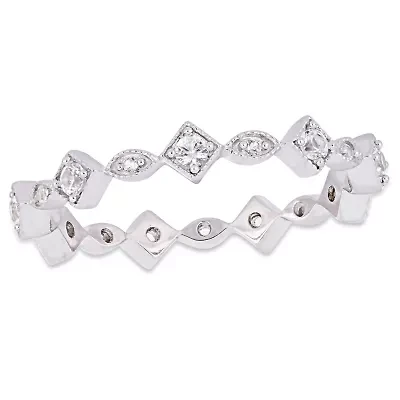 Lab Created White Sapphire Anniversary Ring 10K Gold