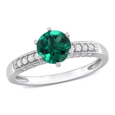 Lab Created Emerald and 1/4 ct. t.w. Diamond Engagement Ring 10K White Gold