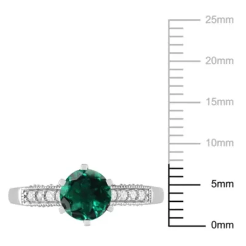 Lab Created Emerald and 1/4 ct. t.w. Diamond Engagement Ring 10K White Gold