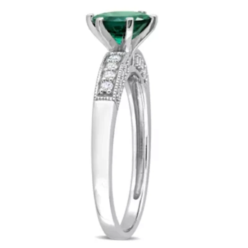 Lab Created Emerald and 1/4 ct. t.w. Diamond Engagement Ring 10K White Gold