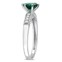 Lab Created Emerald and 1/4 ct. t.w. Diamond Engagement Ring 10K White Gold