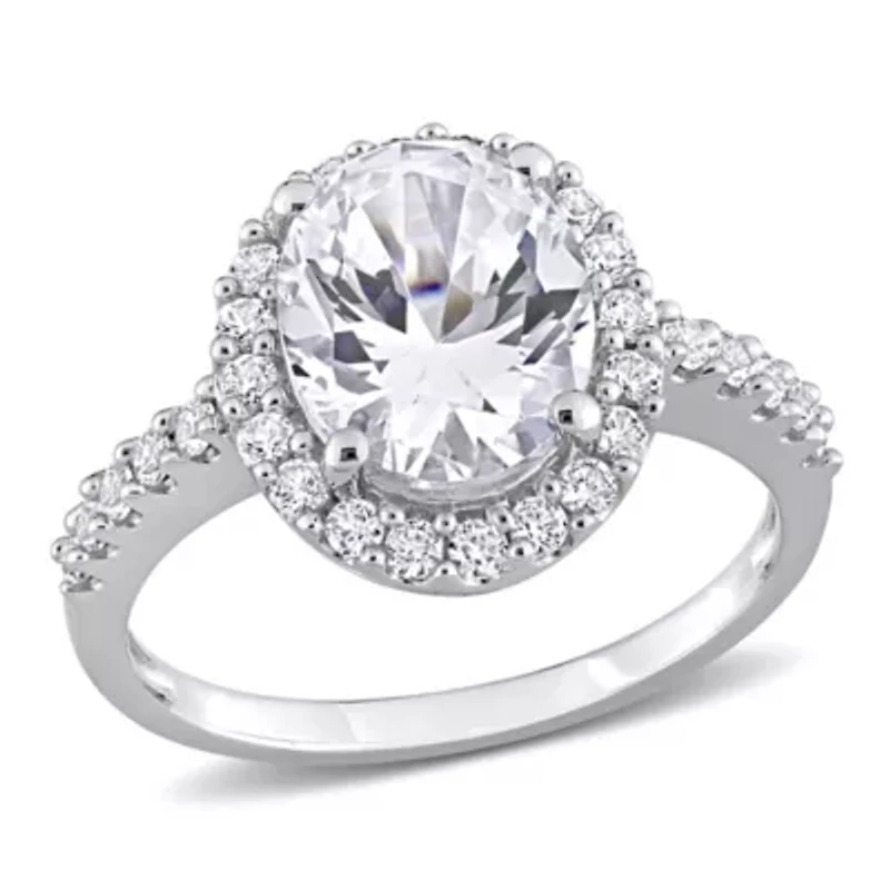 Lab Created White Sapphire Halo Ring 10K Gold