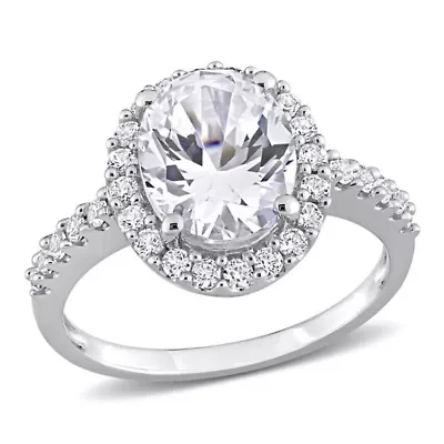 Lab Created White Sapphire Halo Ring 10K Gold