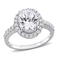 Lab Created White Sapphire Halo Ring 10K Gold