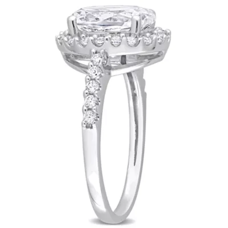 Lab Created White Sapphire Halo Ring 10K Gold