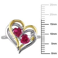 Lab Created Ruby and Diamond Accent Double Heart Ring 2-Tone  Sterling Silver