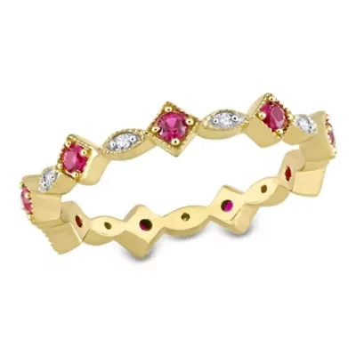 Lab Created Ruby and Diamond Accent Eternity Ring 10K Yellow Gold