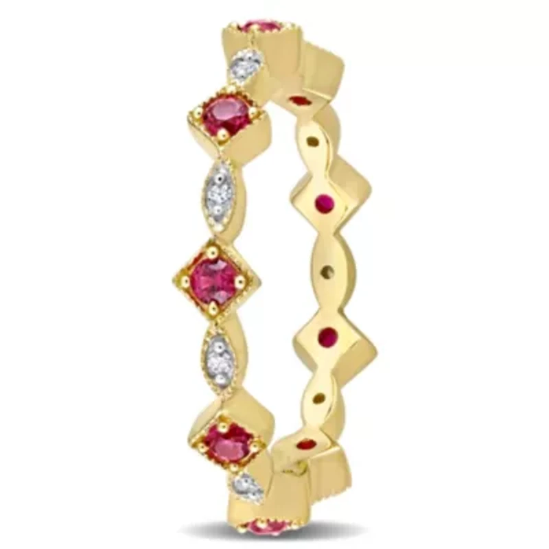 Lab Created Ruby and Diamond Accent Eternity Ring 10K Yellow Gold