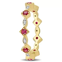 Lab Created Ruby and Diamond Accent Eternity Ring 10K Yellow Gold
