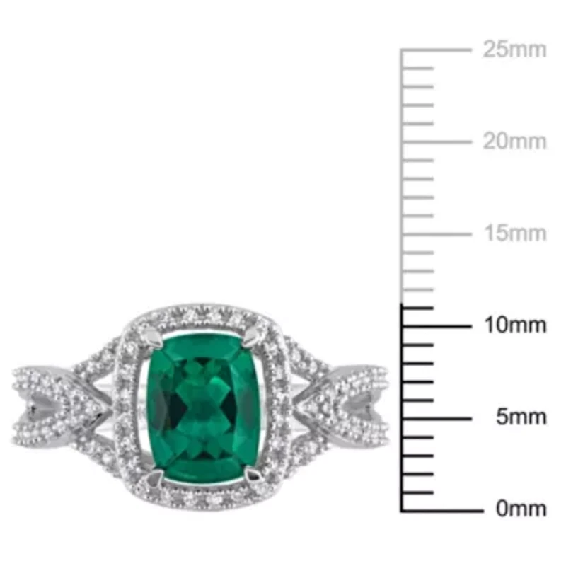 Lab Created Emerald and 1/6 ct. t.w. Diamond Split-Shank Halo Ring 10K White Gold