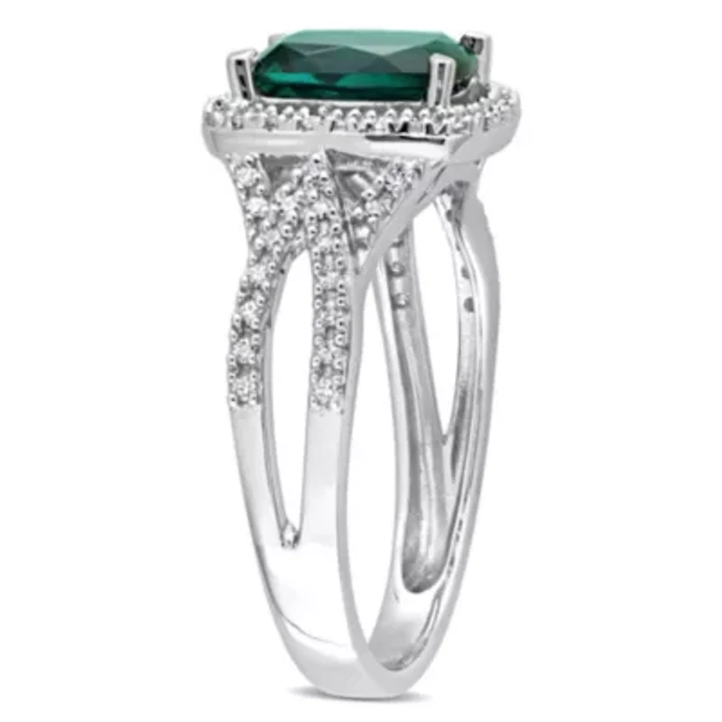Lab Created Emerald and 1/6 ct. t.w. Diamond Split-Shank Halo Ring 10K White Gold