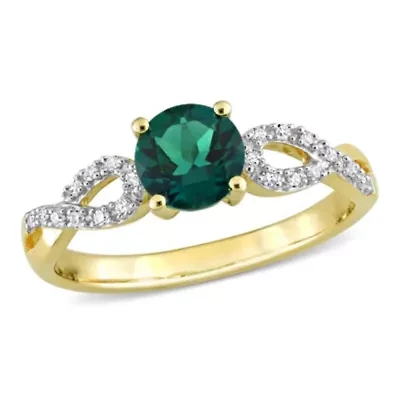 Lab Created Emerald and 1/10 ct. t.w. Diamond Infinity Ring 10K Yellow Gold