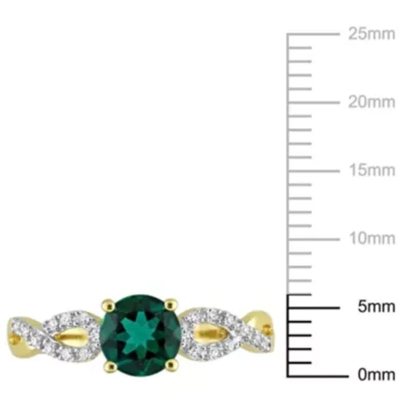 Lab Created Emerald and 1/10 ct. t.w. Diamond Infinity Ring 10K Yellow Gold