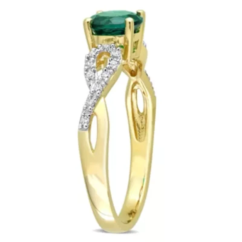 Lab Created Emerald and 1/10 ct. t.w. Diamond Infinity Ring 10K Yellow Gold