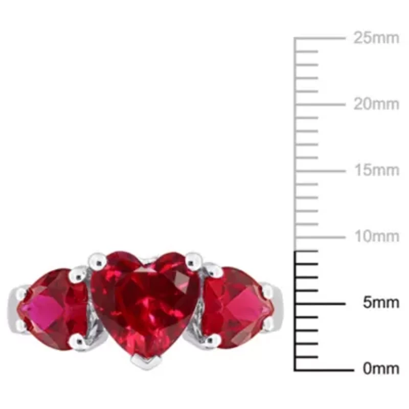 Lab Created Ruby 3-Stone Heart Ring Sterling Silver